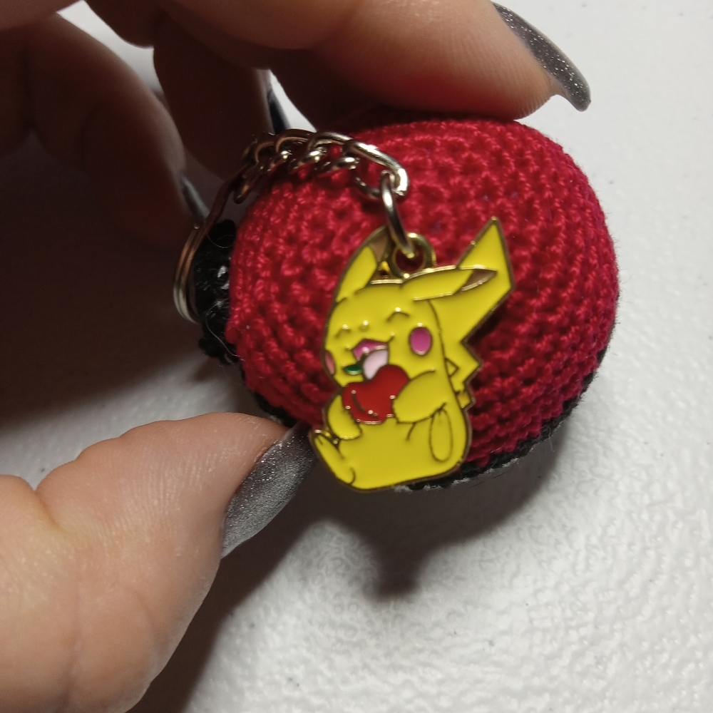 NWT Handmade Pokeball Keychain with Pikachu charm